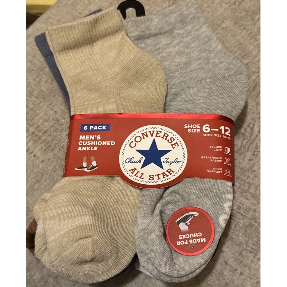 Converse Men's Ankle Socks 6 Pairs Sz 6-12 Free Shipping Asst. Color FAST SHIP